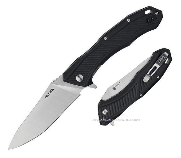 Ruike D198 Flipper Folding Knife, Satin Blade, Nylon Black Handle, D198-PB