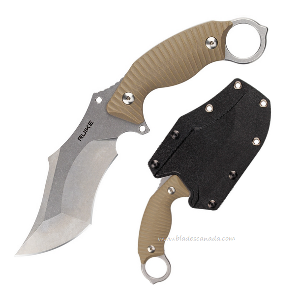 Ruike F181W Fixed Blade Knife, 14C28N SW, G10 Tan, Hard Sheath, F181W