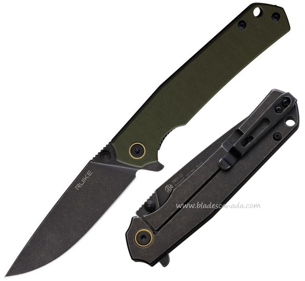 Ruike P801G Framelock Flipper Folding Knife, 14C28N, Green G10, RKEP801G