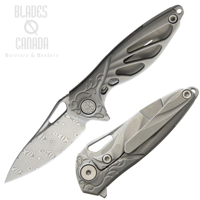 Rike Knife Hummingbird Flipper Framelock Knife, Damasteel DS83X, Titanium Satin, RKMINIPL (image for) Rike Knife Hummingbird Flipper Framelock Knife, Damasteel DS83X, Titanium Satin, RKMINIPL