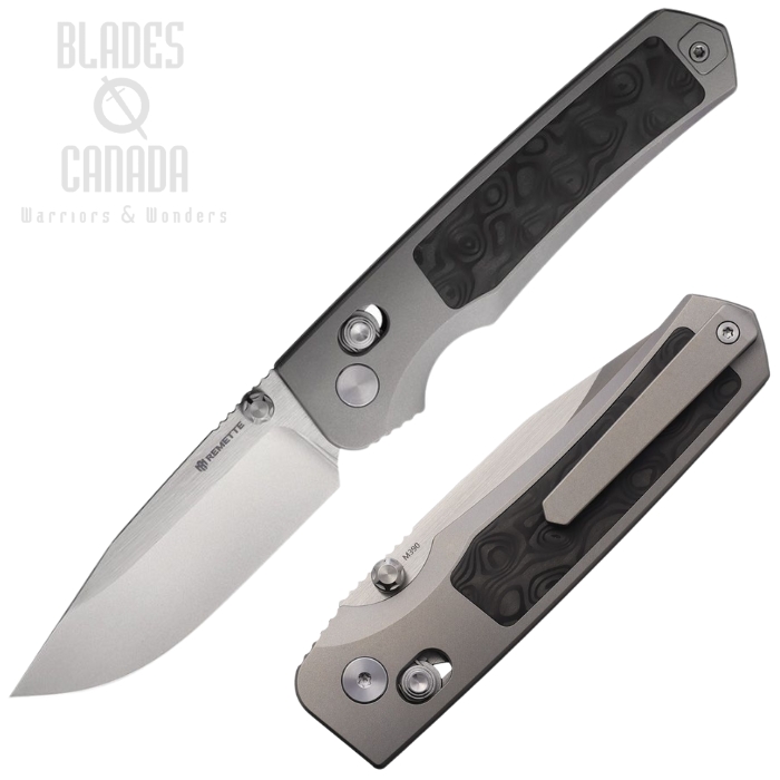 Remette Aurora Crossbar Lock Folding Knife, M390 Pearlescent, Titanium/Carbon Fiber Damascus, RMTAURAD