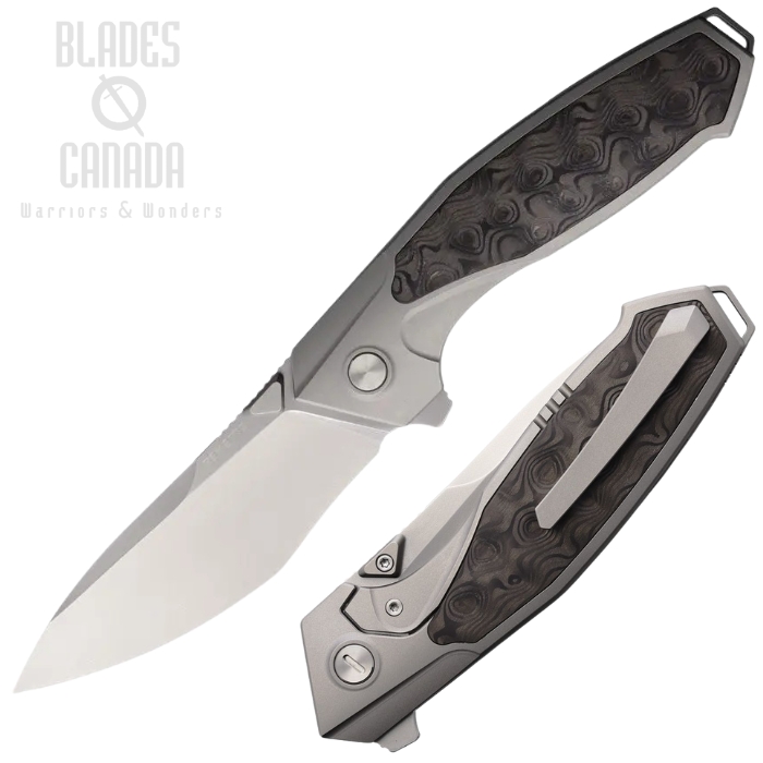 Remette Kingfisher Flipper Framelock Knife, M390 Satin, Titanium w/Carbon Fiber Rose, RMTRTKF4