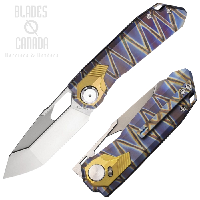 Remette Peregrine Falcon Button Lock Folding Knife, M390 Pearlescent, Titanium Flame Ano, RMTRTT1CX