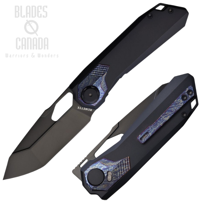 Remette Peregrine Falcon Button Lock Folding Knife, M390 Black Pearlescent, Titanium Black, RMTRTT1DT