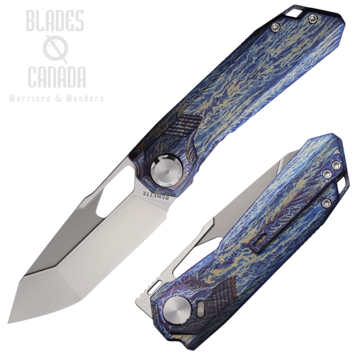 Remette Peregrine Falcon Button Lock Knife, M390 Pearlescent, Titanium Lightning Strike, RMTRTT1TX