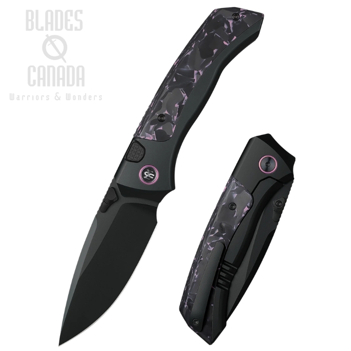 (image for) Remette Steed Button/Framelock Knife, M390 Black, Titanium Black/Carbon Fiber Black & Purple Inlay, RTWS-BY