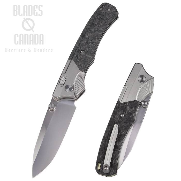 Remette WD107 Button Lock Folding Knife, M390 Pealescent, Carbon Fiber, WD107