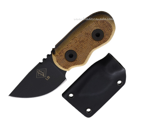 OKC Ranger Little Bird Fixed Blade Neck Knife, 1095HC Black, Micarta Tan, Kydex Sheath, 9412TM
