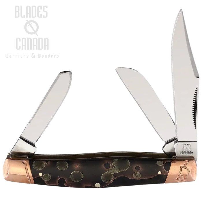 Rough Ryder Stockman Slipjoint Folding Knife, Stainless Blades, Acrylic Black w/Copper Ribbon Swirls, RR2064