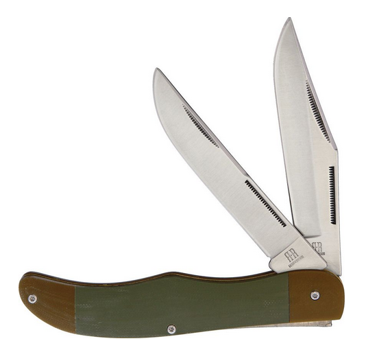 Rough Ryder Classic Folding Hunter Slipjoint Folding Knife, Stainless, G10 Green/Tan, 2087
