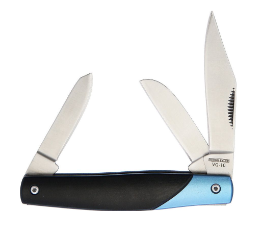 Rough Ryder Stockman Slipjoint Folding Knife, VG10 Satin, Aluminum Black/Blue, 2102