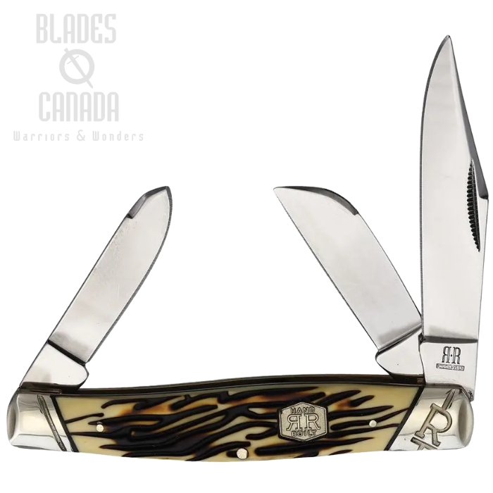 Rough Ryder Large Stockman Slipjoint Folding Knife, Stainless Blades, Imitation Stag Handle, RR2362
