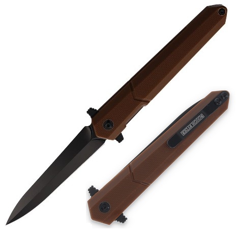 (image for) Rough Ryder Flipper Folding Knife, Stainless Black Dagger, G10 Brown, RR2518
