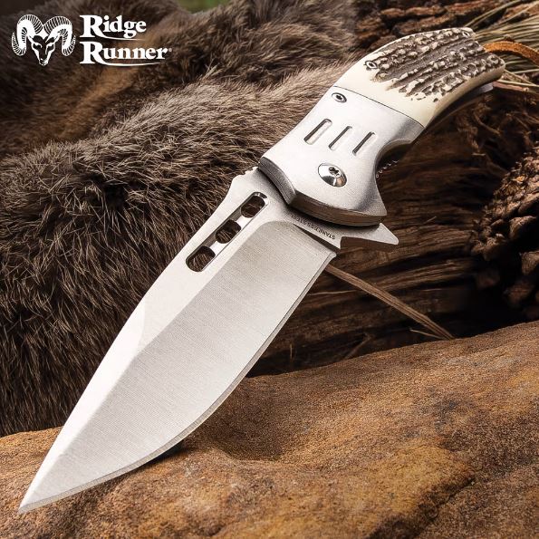 Ridge Runner Faux Stag Antler Flipper Folding Knife, Assisted Opening, RR827