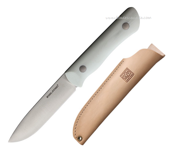 Real Steel Bushcraft III Fixed Blade Knife, D2 Satin Convex, G10 White, RS3728C