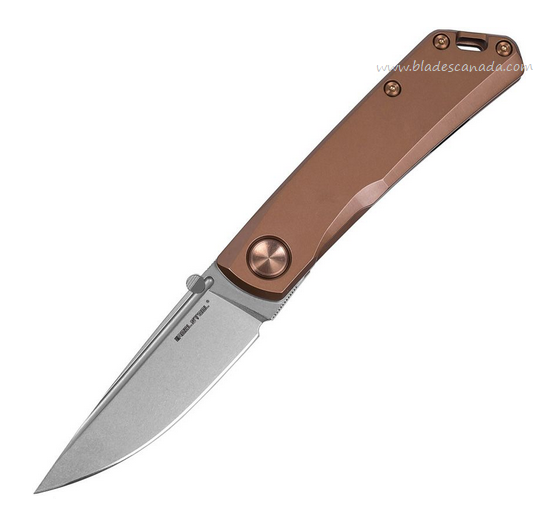 Real Steel Luna Eco Framelock Folding Knife, K110 SW, Stainless Bronze Handle, RS7084