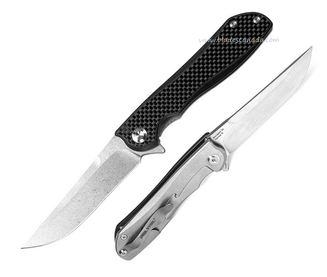 Real Steel Megalodon Flipper Framelock Knife, N690 SW, Carbon Fiber/Stainless SW Handle, RS7422