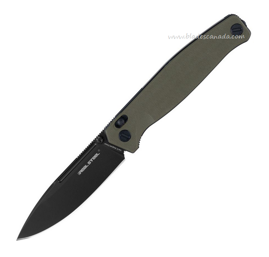 Real Steel Huginn Folding Knife, VG10 Black, G10 OD Green, RS7652GB
