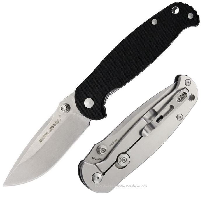 Real Steel H6 Plus Model Folding Knife, 14C28N Satin, G10 Black, 7788