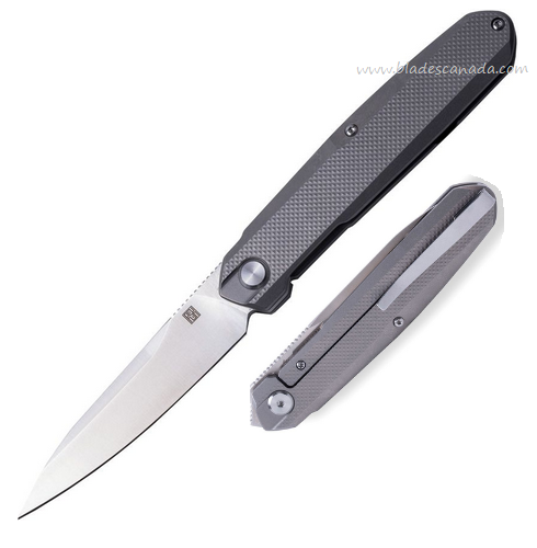 Real Steel S5 Framelock Folding Knife, M390 Satin, Titanium Gray Textured, 7811T