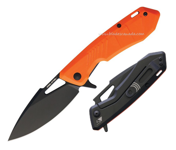 Real Steel Pelican Flipper Framelock Knife, D2 Black, G10 Orange/Stainless Black, RS7922