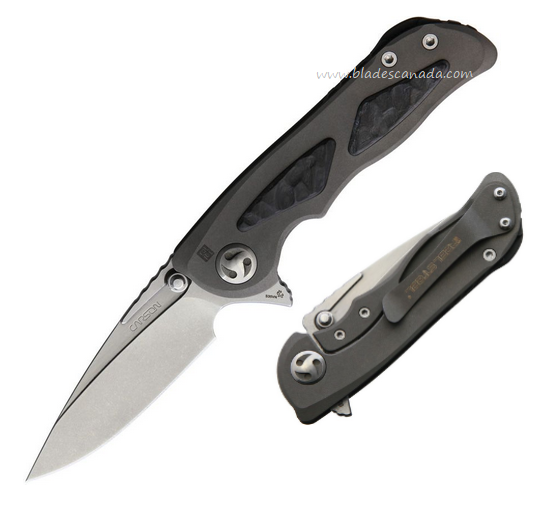 Real Steel Harrier Fledging Flipper Framelock Knife, S35VN Satin, Titanium/Carbon Fiber, RS9468