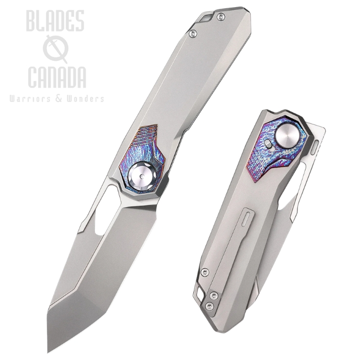 (image for) Remette Peregrine Falcon Flipper Button Lock Knife, M390, Titanium/Timascus, RTT1-GX