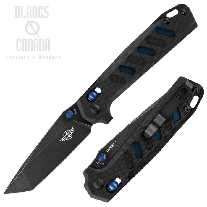 Oknife Rubato Rail Lock Folding Knife, 154CM Black SW, G10 Black/Blue, RUBATOBK