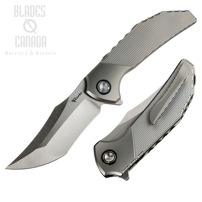 Reate Tiger Flipper Folding Knife, M390 Satin, Titanium Striped, REA145