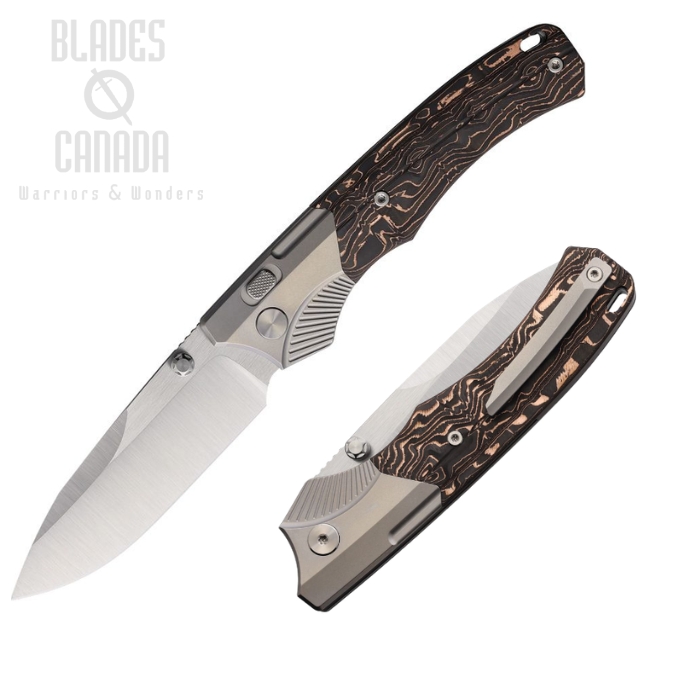 (image for) Remette Button Lock Folding Knife, M390, Titanium/Copper Carbon Fiber, WD107