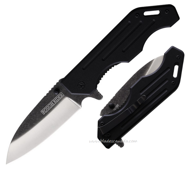 Rough Ryder Flipper Folding Knife, Stainless Black SW/Satin, G10 Black, RR1980