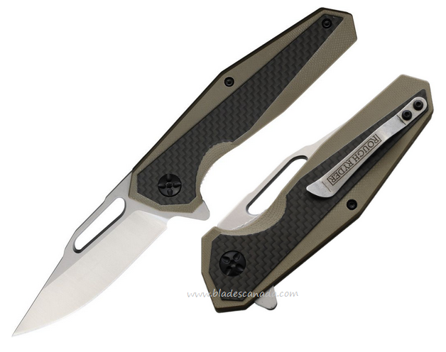 Rough Ryder Flipper Folding Knife, Carbon Satin, G10 Tan/Carbon Fiber, RR2083