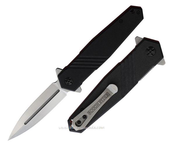 Rough Ryder Flipper Folding Knife, Carbon Satin, G10 Black, RR2084