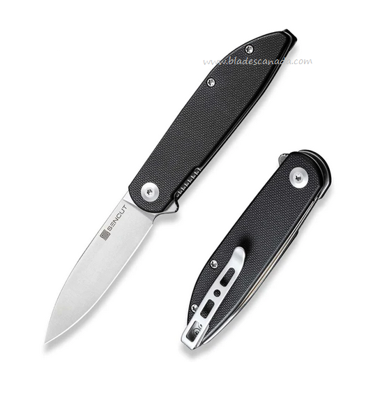 SENCUT Bocll II Flipper Folding Knife, D2 Satin, G10 Black, S22019-1