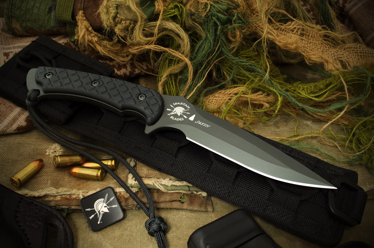 Spartan Blades Ares Fixed Blade Knife, S45VN Black, Micarta Black, MOLLE Sheath - Click Image to Close