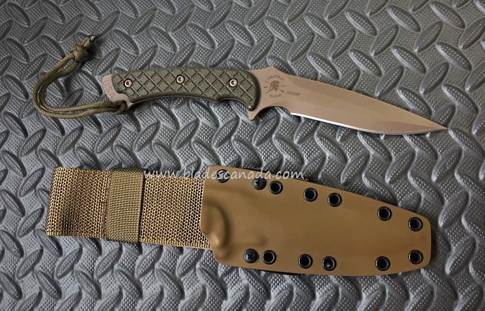 Spartan Blades Ares Fixed Blade Knife, S35VN FDE, Micarta Green, Tan Kydex Sheath - Click Image to Close