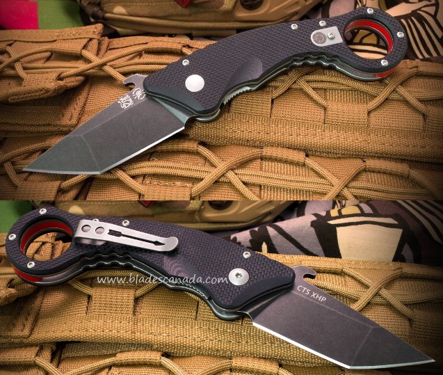 Spartan Blades Ronin Shoto Folding Knife, CTS-XHP, G10 Black, Wave Opening