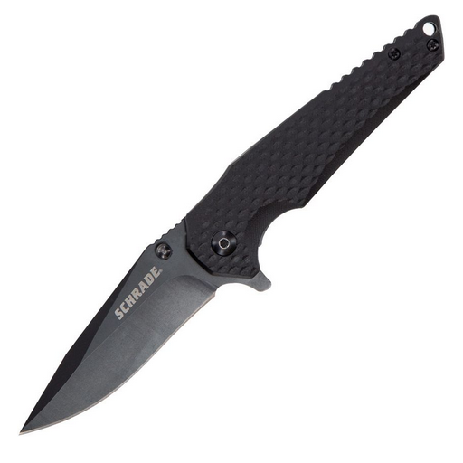 Schrade Fanatic Flipper Folding Knife, AUS 8 Black, G10 Black, 1136034