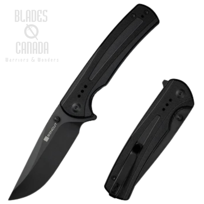 SENCUT Regnator Flipper Folding Knife, Black Blade, G10 Black, S24057-1