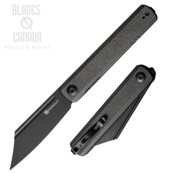 (image for) SENCUT Bronte Flipper Folding Knife, Black SW, Micarta Dark Green, SA08F