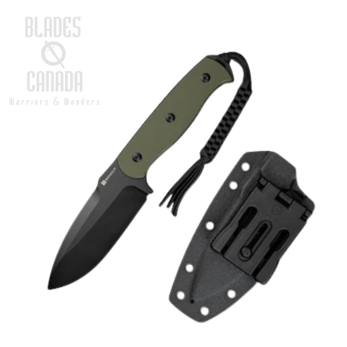 Sencut Toxodon Fixed Blade Knife, Black Blade, G10 OD Green, Kydex Sheath, S24036-2