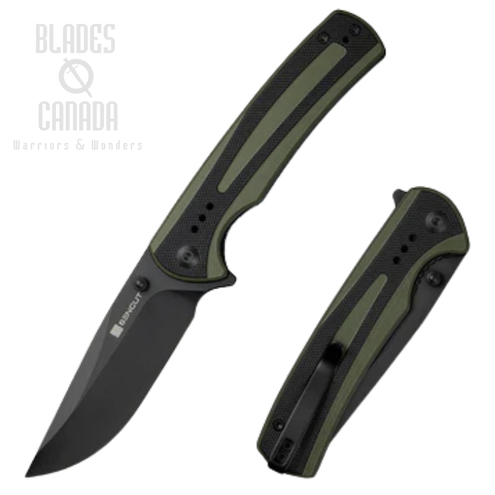 SENCUT Regnator Flipper Folding Knife, Black Blade, G10 Green/Black, S24057-2