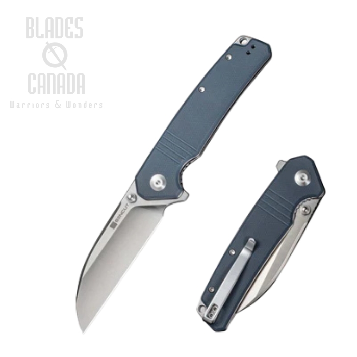 SENCUT Awassi Flipper Folding Knife, Satin Blade, G10 Neutral Blue, S24065-2