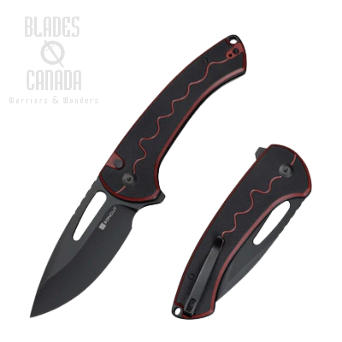 SENCUT Squiggy Flipper Button Lock Knife, Stainless Black, G10 Black/Burgundy, S24082A-3