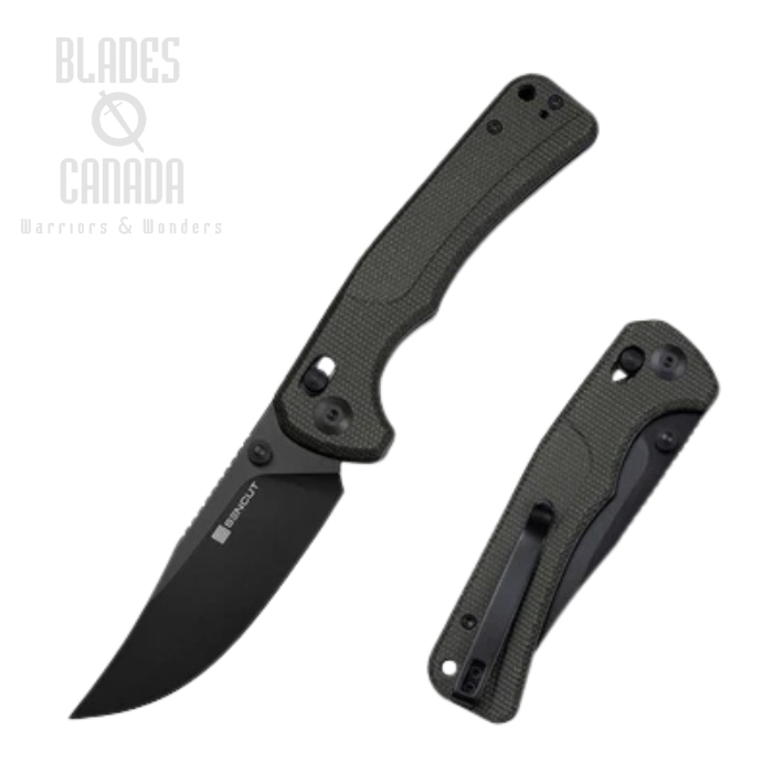 SENCUT Slybolt Crossbar Lock Folding Knife, Black Blade, Micarta Dark Green, S25001A-1