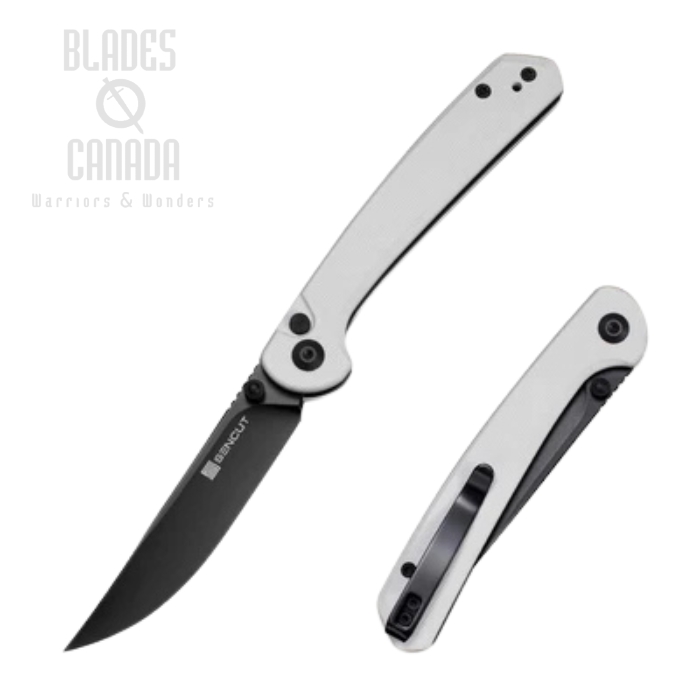 SENCUT Skelfin Button Lock Folding Knife, Black Blade, G10 White, S25007-1