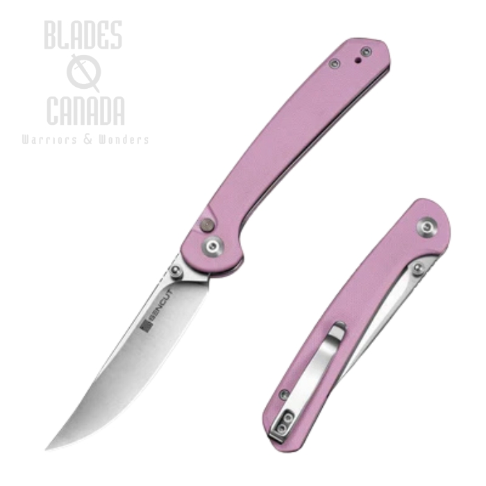 SENCUT Skelfin Button Lock Folding Knife, Satin Blade, G10 Pink, S25007-3 SENCUT Skelfin Button Lock Folding Knife, Satin Blade, G10 Pink, S25007-3