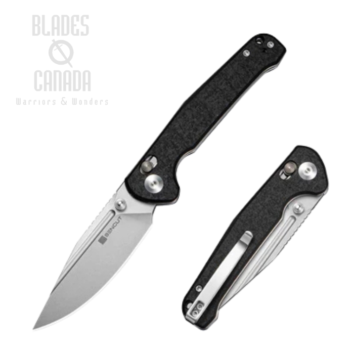 SENCUT Glenspar Crossbar Lock Folding Knife, Stonewash Blade, G10 Black Shredded, S25046-2