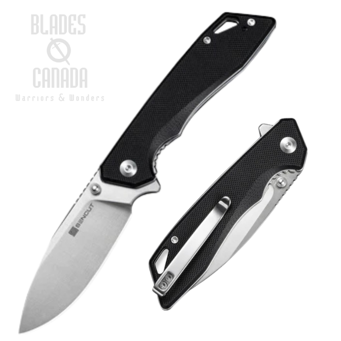 SENCUT Stratex Flipper Folding Knife, Satin Blade, G10 Black, S25055-1