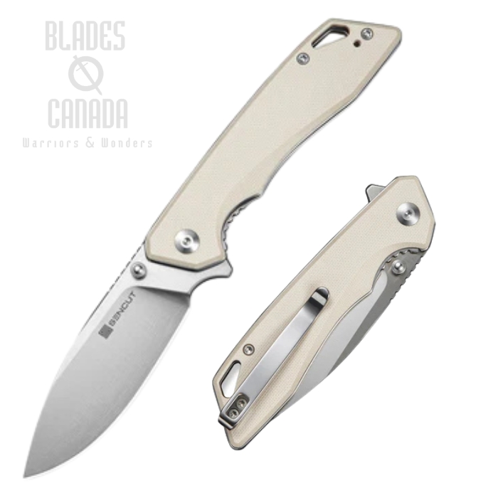 SENCUT Stratex Flipper Folding Knife, Satin Blade, G10 Ivory, S25055-2